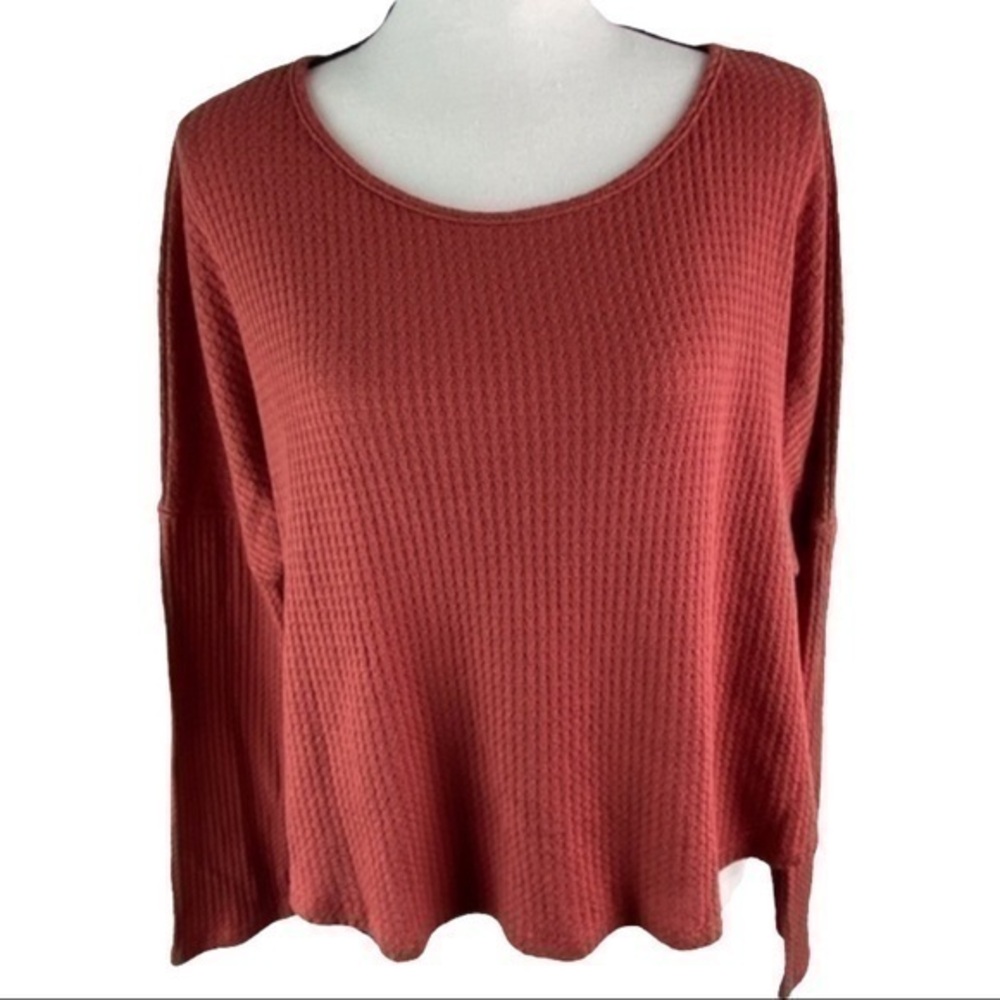 Paper Crane Waffle Knit Top Long Dolman Sleeve Oversized Crop Tee Shirt Boho